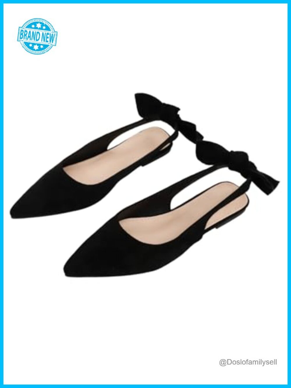 PU Leather Bow Pointed Toe Slingback Mule Flats Slip On Low Heel